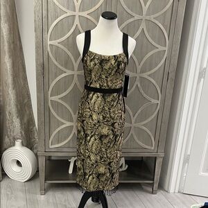 Aidan by Aidan Mattox Gold and Black Textured Midi Dress